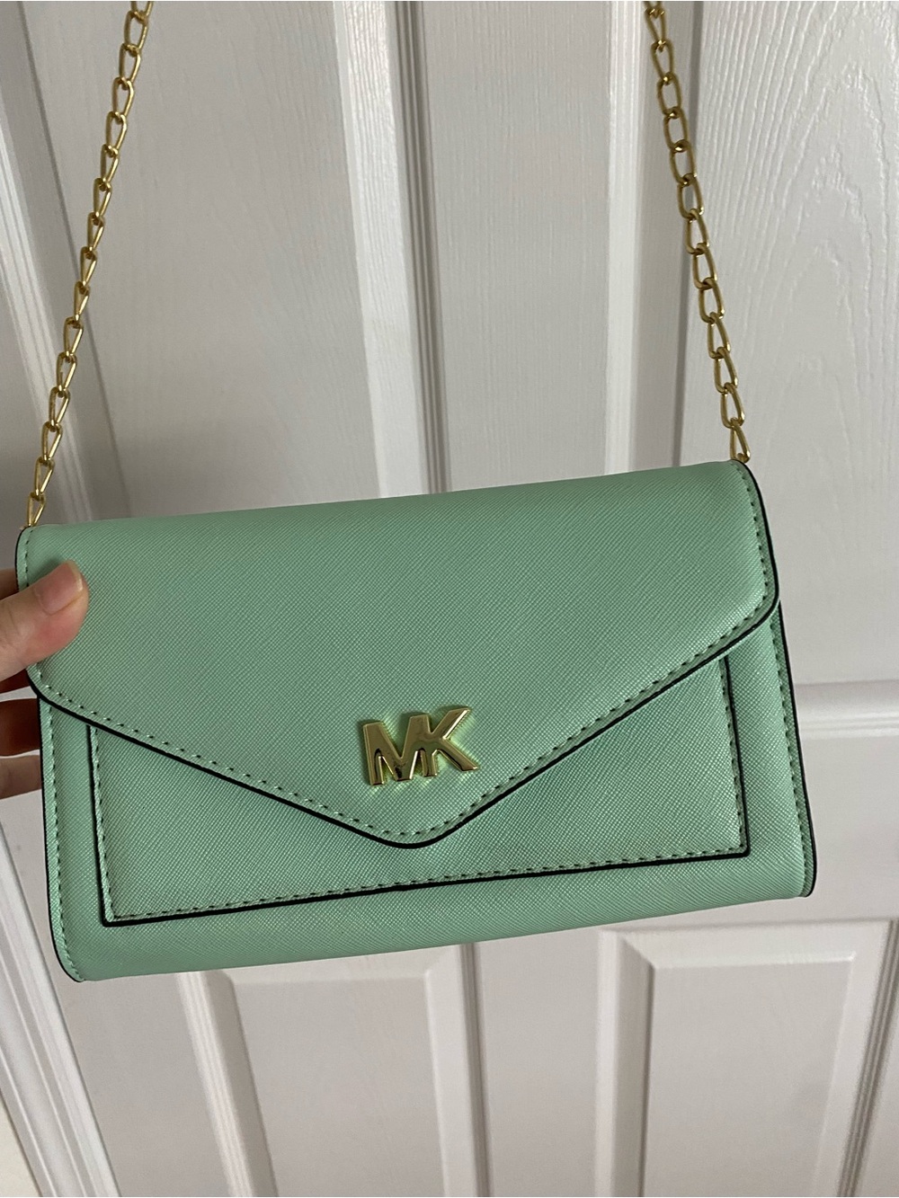 Michael Kors Jet Set Travel Mint Green Saffiano Chain Wallet Crossbody